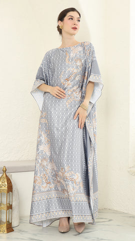 Grey Flower Short Kaftan