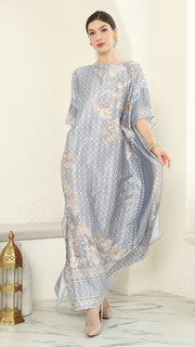 Grey Flower Short Kaftan