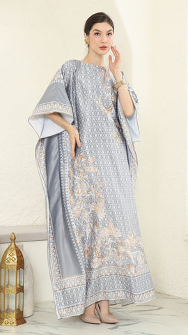 Grey Flower Short Kaftan