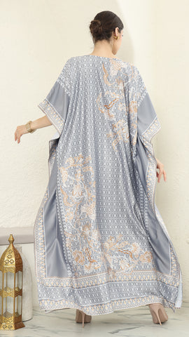 Grey Flower Short Kaftan