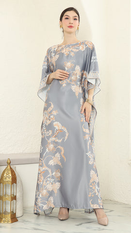 Grey Flower Short Kaftan