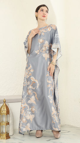 Grey Flower Short Kaftan