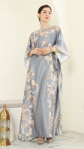 Grey Flower Short Kaftan