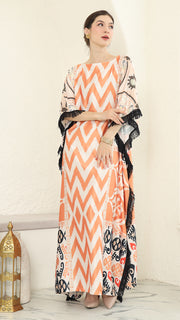 Coral Stripe Fringe Short Kaftan