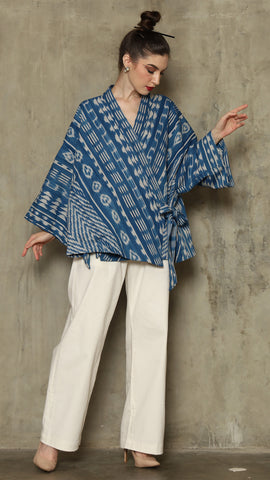 BLUE OVERSIZED IKAT KIMONO OUTER