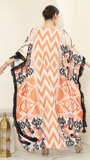 Coral Stripe Fringe Short Kaftan