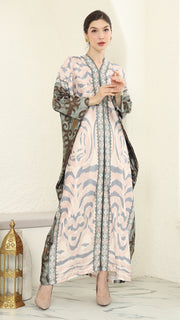 Pink Green Ikat Long Kaftan