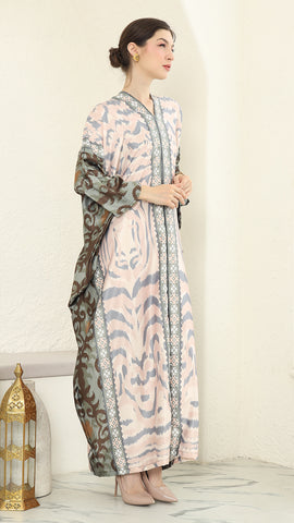 Pink Green Ikat Long Kaftan