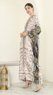 Pink Green Ikat Long Kaftan