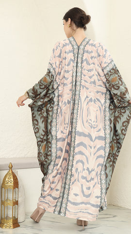 Pink Green Ikat Long Kaftan