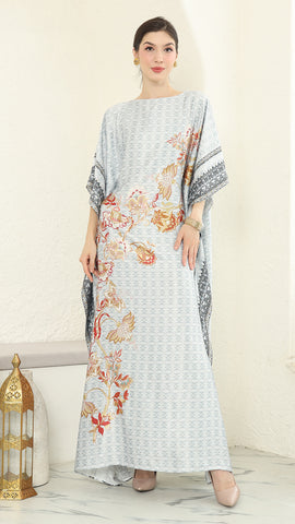 Grey Floral Short Sleeve Kaftan