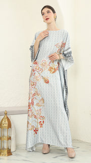 Grey Floral Short Sleeve Kaftan