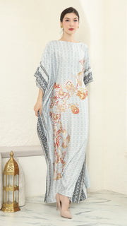 Grey Floral Short Sleeve Kaftan