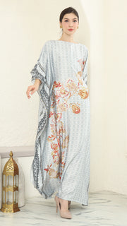 Grey Floral Short Sleeve Kaftan