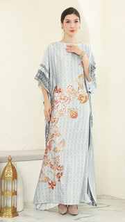 Grey Floral Short Sleeve Kaftan