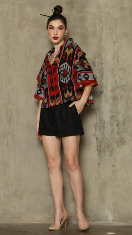 RED IKAT WIDE COLLAR JACKET