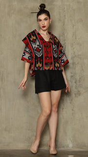 RED IKAT WIDE COLLAR JACKET