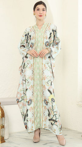 Green Flower Long Kaftan