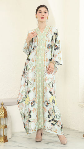 Green Flower Long Kaftan