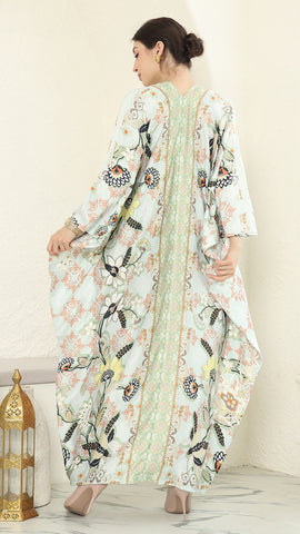 Green Flower Long Kaftan