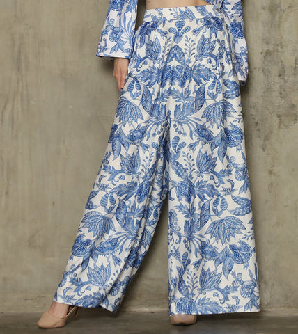 BLUE FLOWER WIDE LEG PANTS