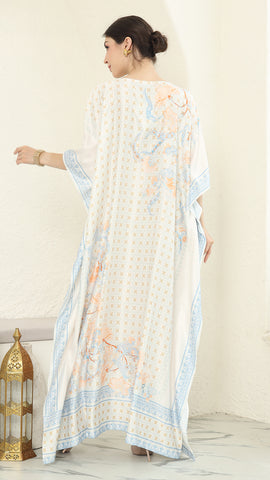 White Flower Short Sleeve Kaftan