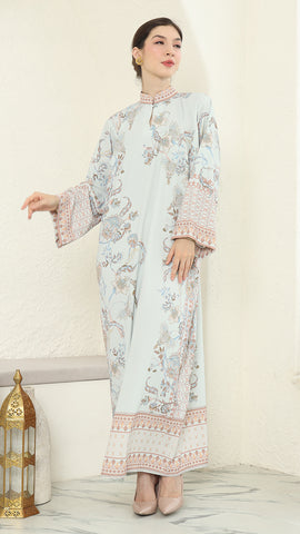 Mint Flower Long Dress Kaftan