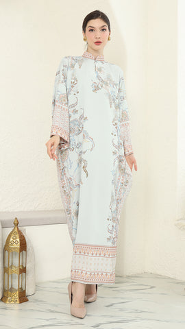 Mint Flower Long Dress Kaftan