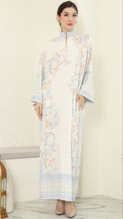 White Flower Long Dress Kaftan