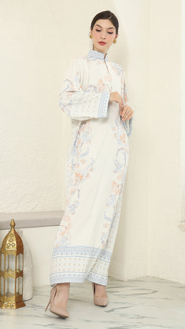 White Flower Long Dress Kaftan