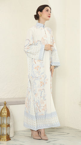 White Flower Long Dress Kaftan