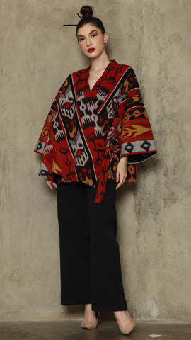 RED OVERSIZED IKAT KIMONO OUTER