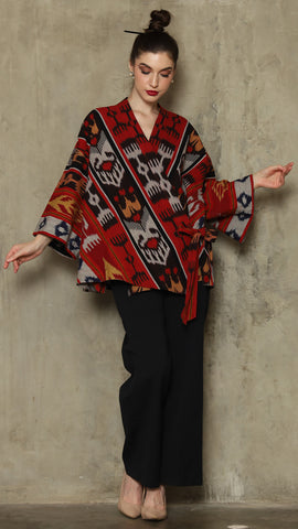 RED OVERSIZED IKAT KIMONO OUTER