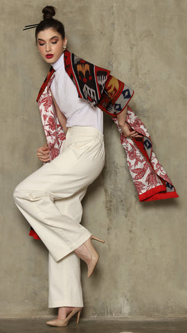 RED IKAT SHAWL OUTER 2IN1