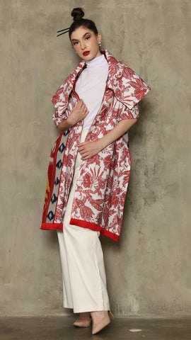 RED IKAT SHAWL OUTER 2IN1