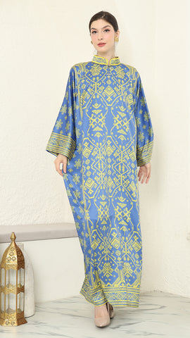 Blue Lime Songket Long Sleeve Dress Kaftan