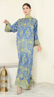 Blue Lime Songket Long Sleeve Dress Kaftan