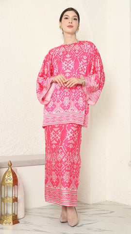 Pink R-neck Songket Sarong Set