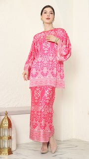 Pink R-neck Songket Sarong Set