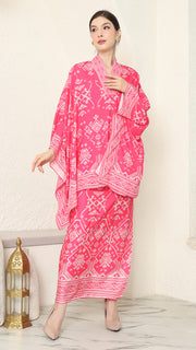 Pink Vneck Songket Sarong Set