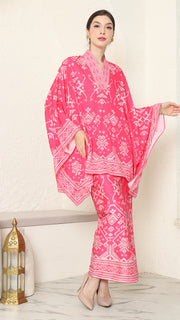 Pink Vneck Songket Sarong Set