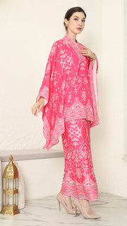 Pink Vneck Songket Sarong Set