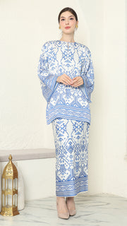 White Blue R-neck Songket Sarong Set