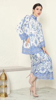 White Blue Songket Sarong Set