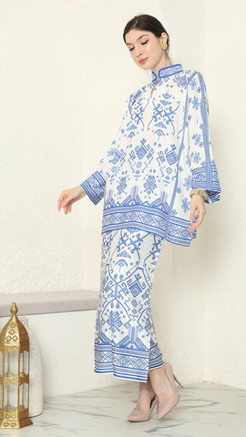 White Blue Songket Sarong Set