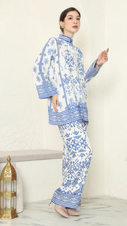 White Blue Songket Pants Set