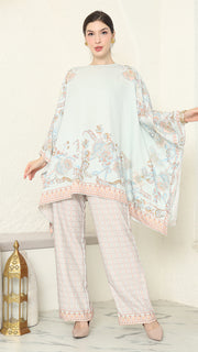 Mint Flower R-neck Pants Set