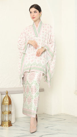 Baby Pink V-neck Songket Sarong Set