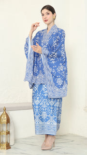 Blue V-neck Songket Sarong Set