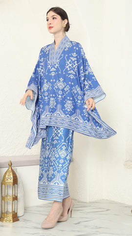 Blue V-neck Songket Sarong Set